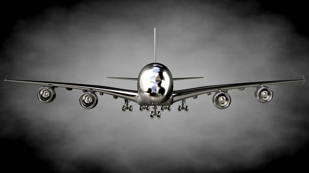 3d rendering of a metalic reflective airplane on a dark backgrou - Photo, Image