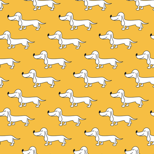 Seamless pattern with cartoon dogs on the yellow background.  - Вектор, зображення