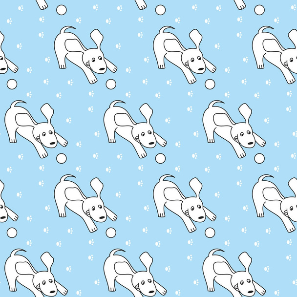 Seamless pattern with cartoon dogs on the blue background. - Вектор, зображення