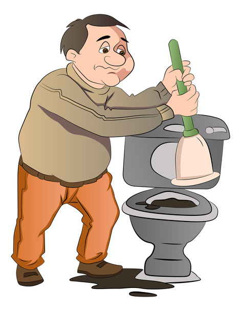 Mann beim Toilettenputzen, Illustration - Vektor, Bild