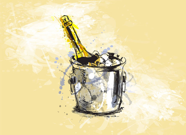 Colored hand sketch champagne on a grunge background - Vektor, obrázek
