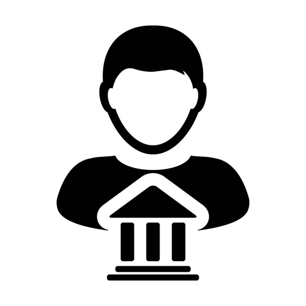 Bank Icon Vector Kanssa Henkilö Profiili Mies Symbol
  - Vektori, kuva