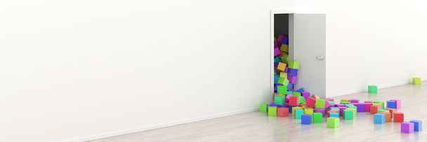 Infinitos cubos coloridos saindo de uma porta, renderização 3d original
 - Foto, Imagem