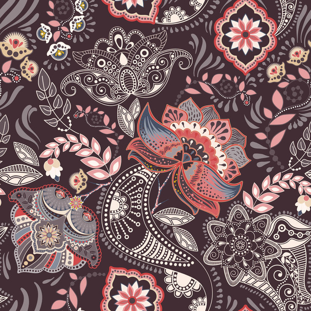 Barevný květinový vzor bezešvé. Paisley ornament. Dekorativní květiny. Design pro textilie, karet, web, decoupage - Vektor, obrázek