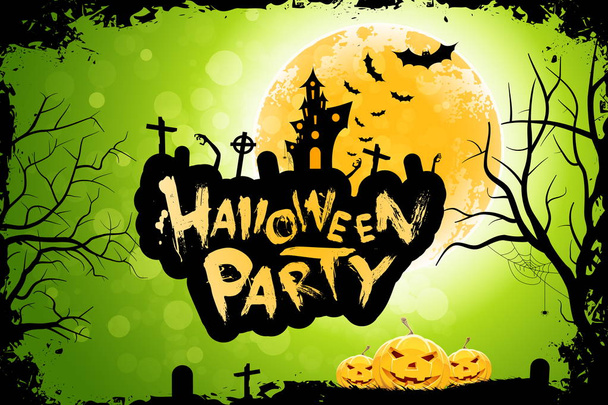 Grungy Halloween Party Poster with Pumpkins - Vector, Image