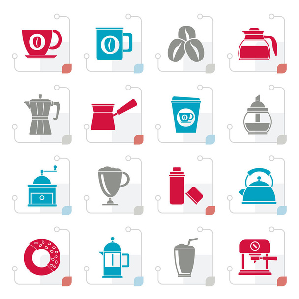 Estilizados diferentes tipos de ícones da indústria do café
 - Vetor, Imagem