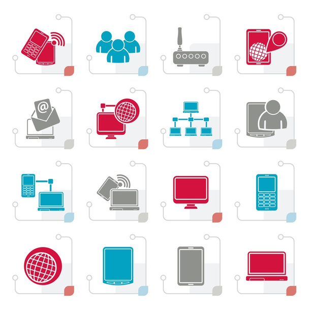 Iconos estilizados de equipos de comunicación y tecnología
  - Vector, imagen