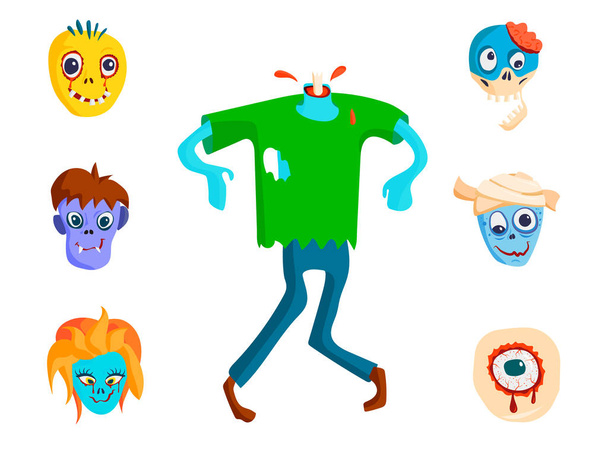 Personagem de desenho animado assustador zumbi colorido e pessoas mágicas parte do corpo desenho animado diversão monstro vetor ilustração
 - Vetor, Imagem