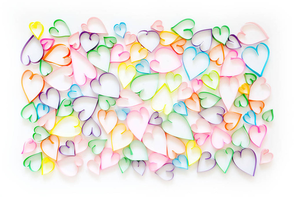 Colorful hearts on white background. Postcard with hearts. - Zdjęcie, obraz