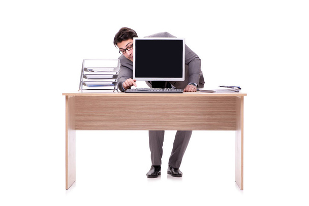 Biznesmen ukrywający się w biurze odizolowany na biało - Zdjęcie, obraz