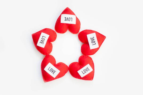 Five red hearts - white background - Valentine's Day - Fotografie, Obrázek