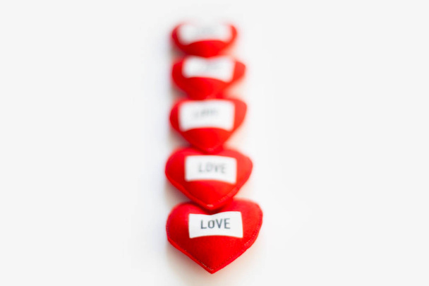 Five red hearts - white background - Valentine's Day - Foto, afbeelding