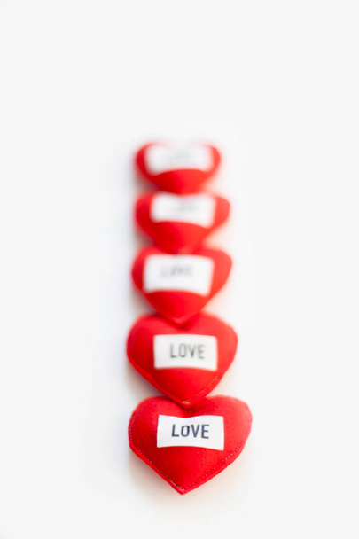 Five red hearts - white background - Valentine's Day - Фото, зображення