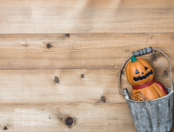 Halloween cute object concept with wooden background.top view  flat lay composition .copy space for create idea. - 写真・画像