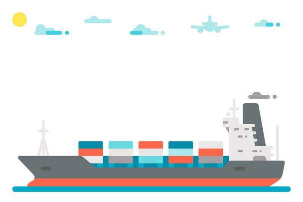 Flat design cargo ship background - Vector, Image