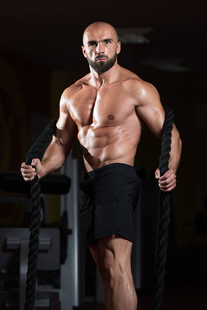 Fitness Battling Ropes At Gym Workout Fitness Exercise - Foto, Imagem