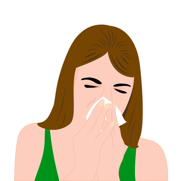 Una chica teniendo un resfriado y estornudos
 - Vector, imagen
