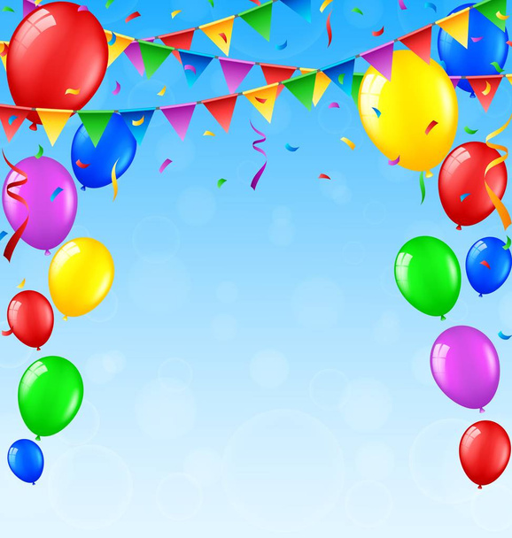 Verjaardag achtergrond met ballonnen en confetti - Vector, afbeelding