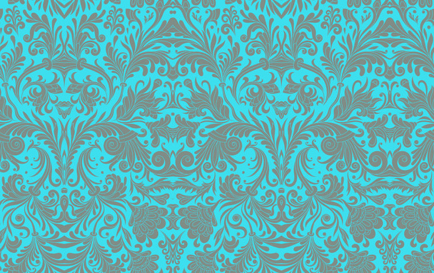 Classical luxury old fashioned damask ornament, royal victorian seamless texture for wallpapers, textile, wrapping. Exquisite baroque template. Damask seamless pattern element in blue colors. - Vector, Image