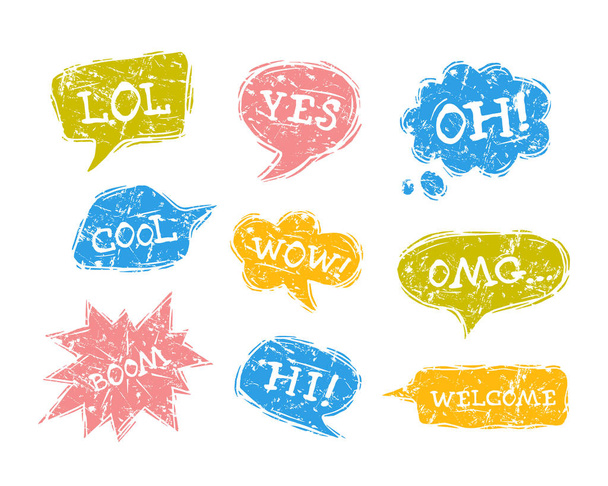 Conjunto de burbujas de habla en estilo cómico con textura áspera
 - Vector, Imagen