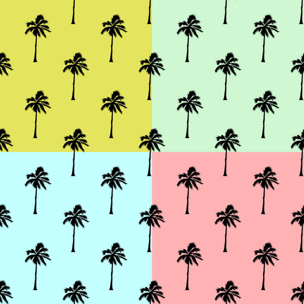 Vector Palm Trees Set Background - Seamless palm tree vector pattern set on a colors background, Hawaiian textile - Vektor, kép