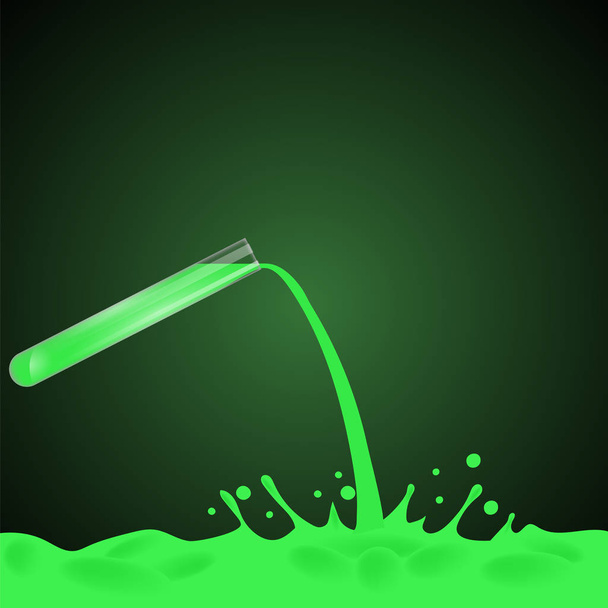 Πράσινο υγρό είναι χύνεται έξω από γυάλινο δοκιμαστικό σωλήνα - Διάνυσμα, εικόνα