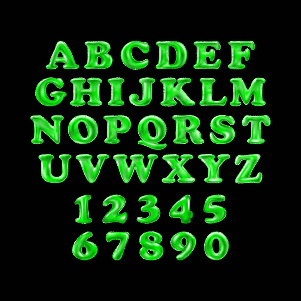globos de celebración de fiesta de lámina de alfabeto verde. fondo negro
 - Vector, Imagen