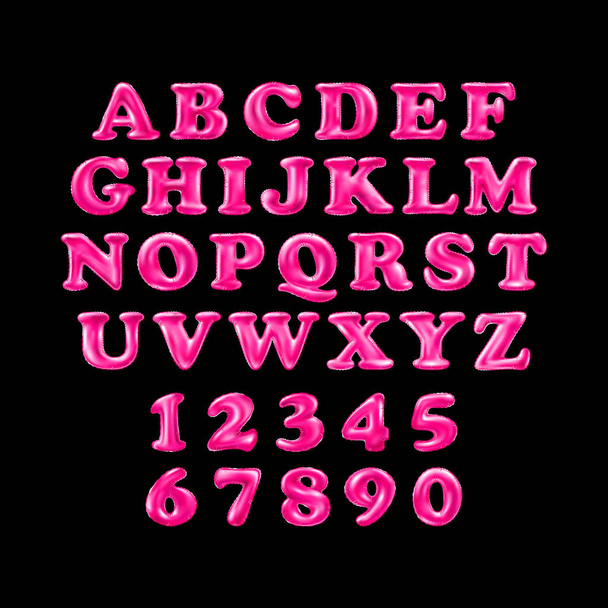 Pink alphabet foil party celebration balloons. black background - Vecteur, image