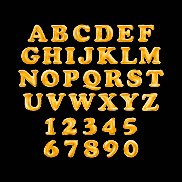 gold alphabet foil party celebration balloons. black background - Vector, Image