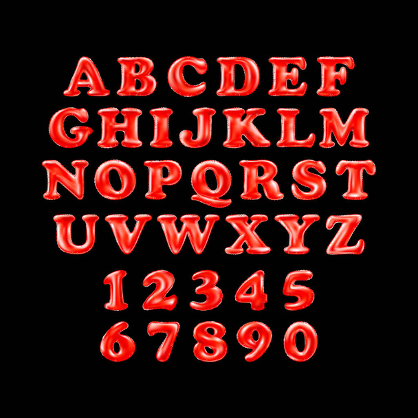 English alphabet from red balloons on a black background. holidays and education - Vector, Imagen