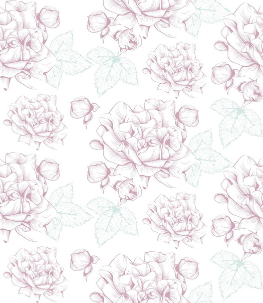 Vintage flowers pattern. Line art hand drawn delicate backgrounds - Vecteur, image