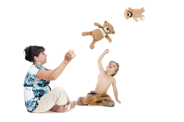 Mother with boy play bear - Photo, Image
