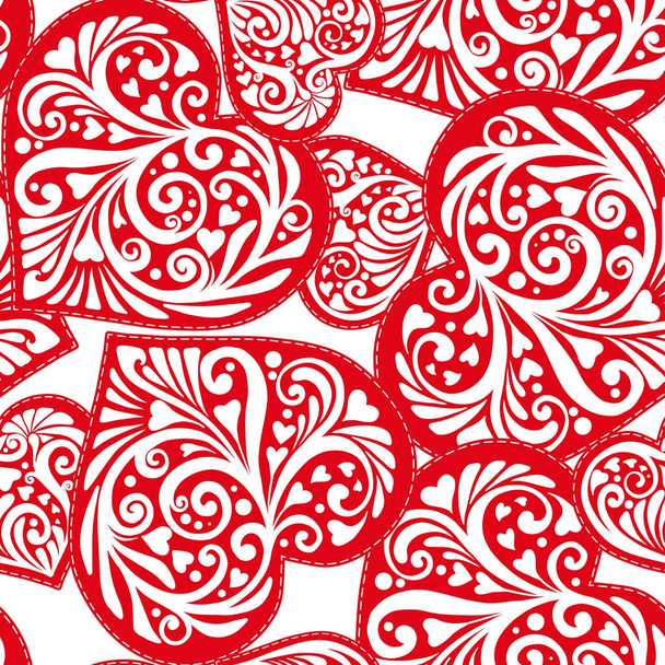 Love heart seamless pattern in white and red colors for Valentin - Vector, Image