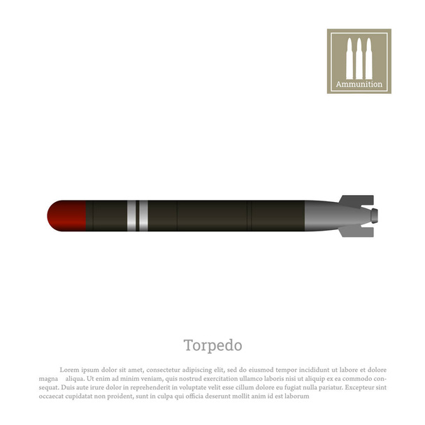 Torpedo drawing on a white background. Warship weapon icon. Navy ammunition - Vector, Image