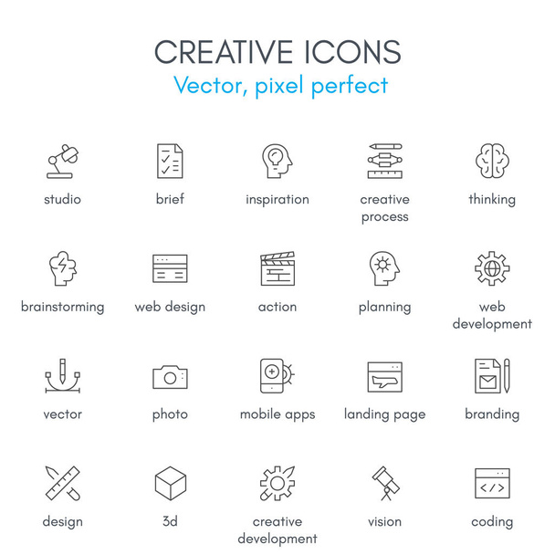 Creative theme, line icon set. - Vector, Image
