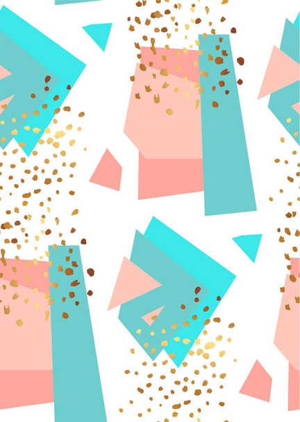 Abstract geometric seamless pattern in white, gold,blue and pastel pink. Hand drawn vintage texture, lines, dots pattern and geometric elements. Modern abstract design poster, cover, card design. - Vector, Image