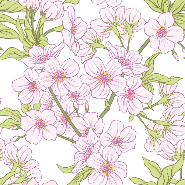 Seamless pattern with Japanese blossom sakura. Vector stock illu - Vetor, Imagem
