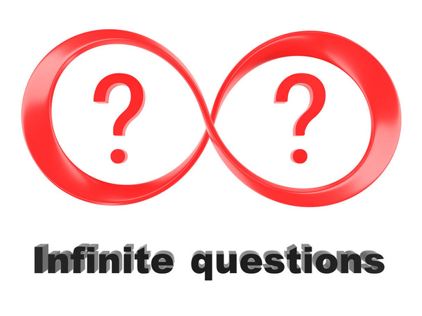 Símbolo de infinito y signos de interrogación aislados en un fondo blanco
 - Foto, Imagen