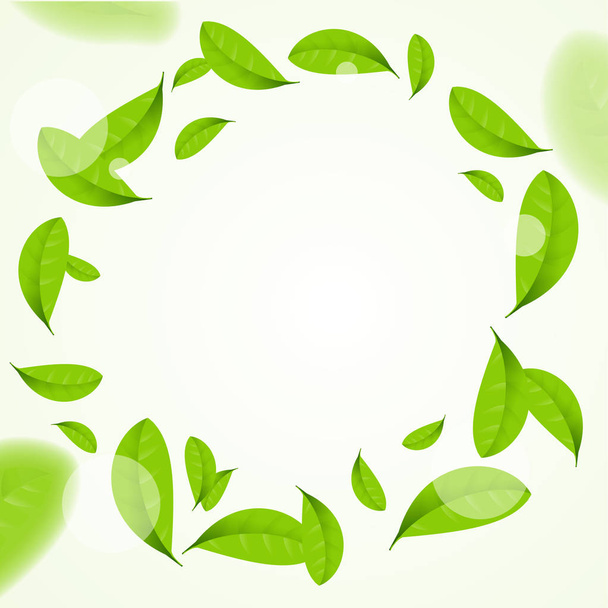 Realistic Green Leaves Circle Frame Background. Vector - Διάνυσμα, εικόνα