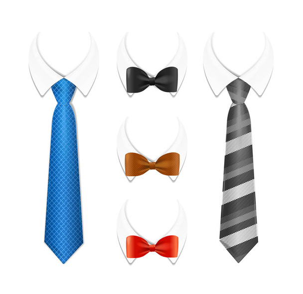 Realistic 3d Detailed Tuxedo Tie, Bow and Shirt Set. Vector - Διάνυσμα, εικόνα