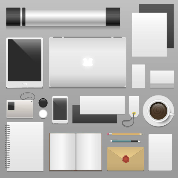 Corporate identity blank template set business stationery mockup realistic 3d top view vector illustration - Vektori, kuva