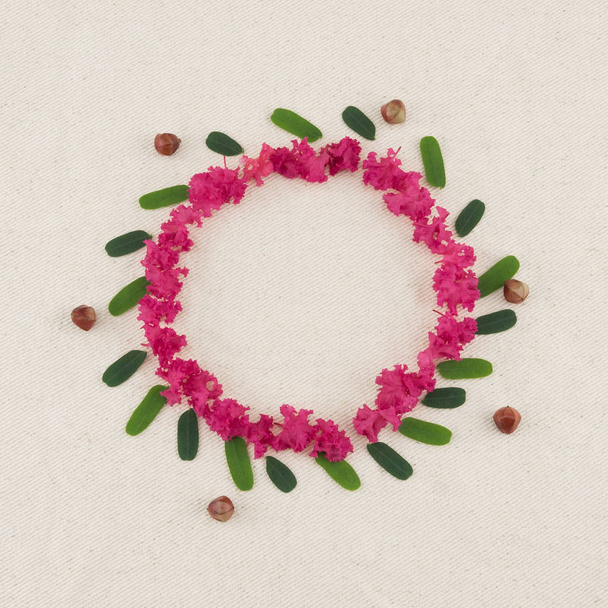 Round pink crape myrtle petals wreath - Photo, Image