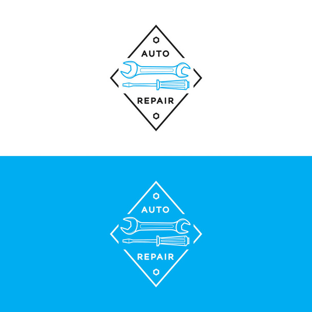 Set of auto repair logo blue black color isolated on background for auto service shop - Vector, imagen