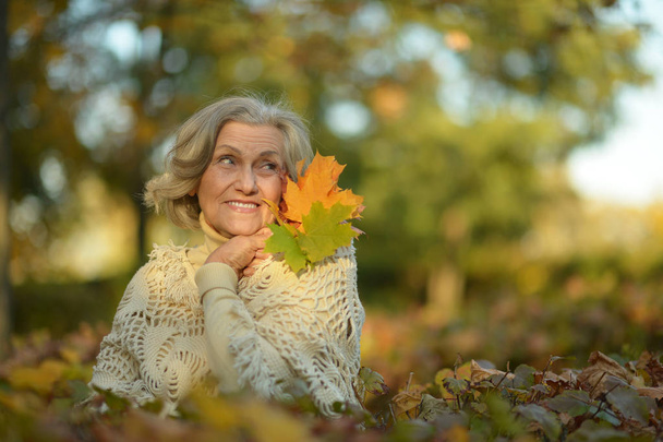 woman holding autumn leaves  - Valokuva, kuva