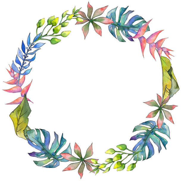 Tropical Hawaii leaves wreath in a watercolor style. - Photo, image
