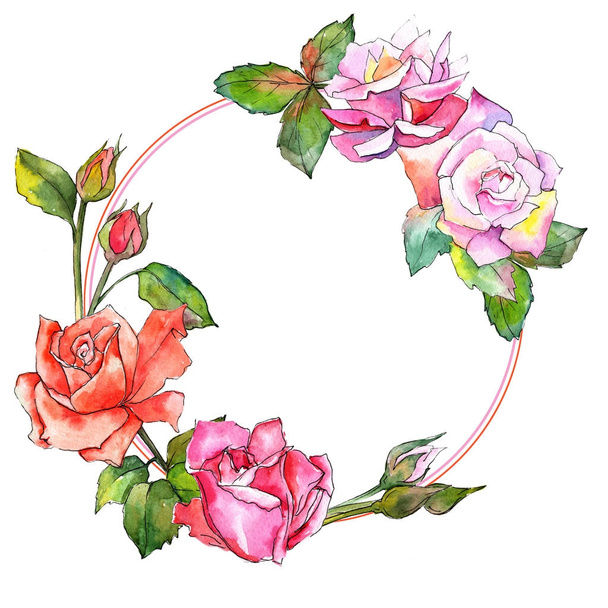 Couronne de fleurs roses sauvages dans un style aquarelle
. - Photo, image