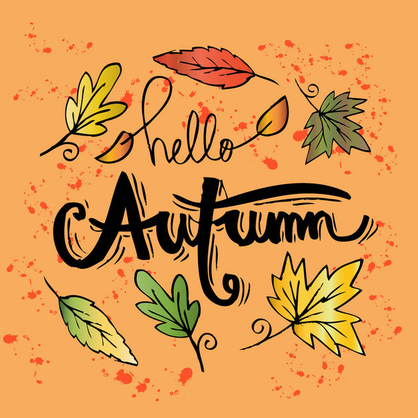 Hola caligrafía de letras a mano de otoño
 - Foto, Imagen