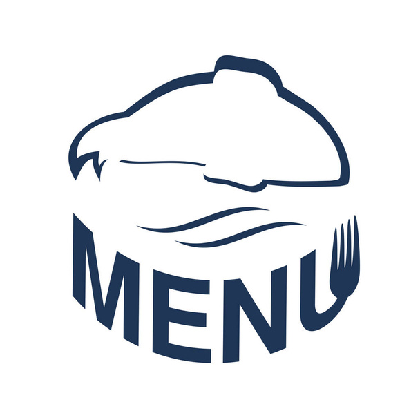 Wektor ryba sylwetka z falami na projekt menu. Symbole niebieskie owoce na białym tle na białe tło dla menu restauracji. -ilustracja - Wektor, obraz