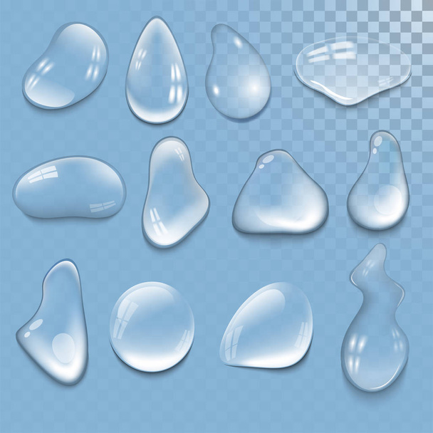 Realistic pure and transparent water drops set vector illustration wet light abstract macro fresh bubble. - Vector, Image