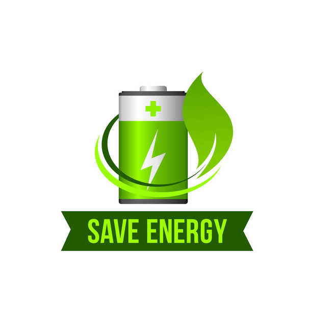 Enregistrer vert feuille d'énergie icône vectorielle de la batterie
 - Vecteur, image